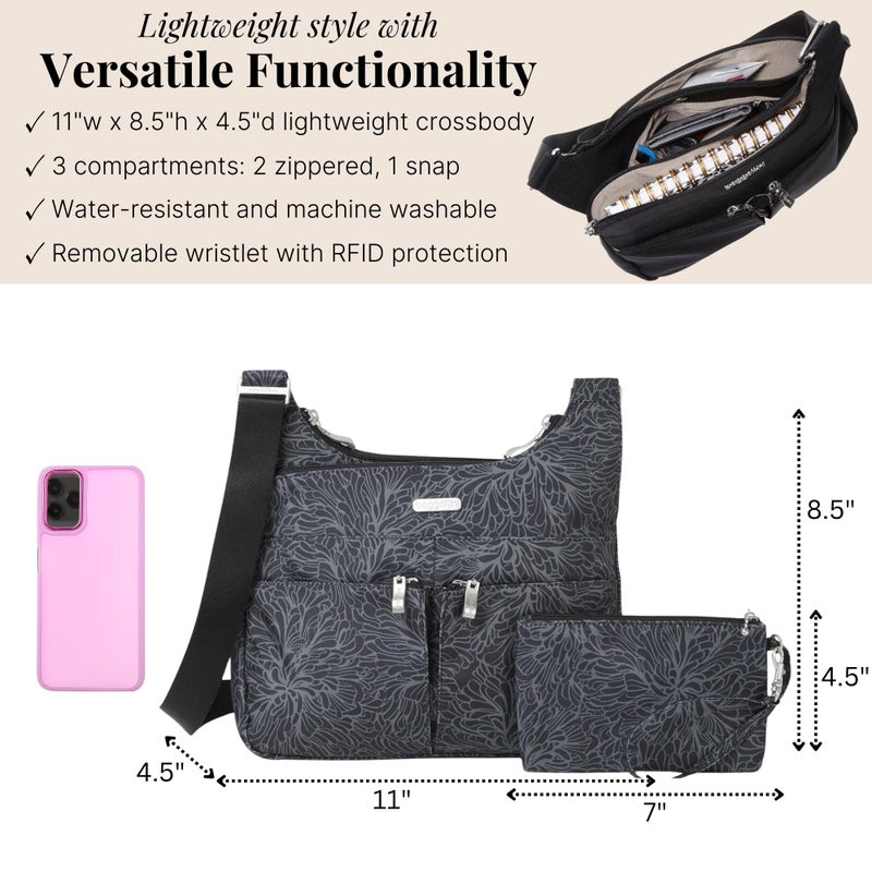 Baggallini Cross Over Crossbody Bag for Women - Lightweight Water-Resistant Travel Bag with Adjustable Strap RFID Wristlet - Image 3